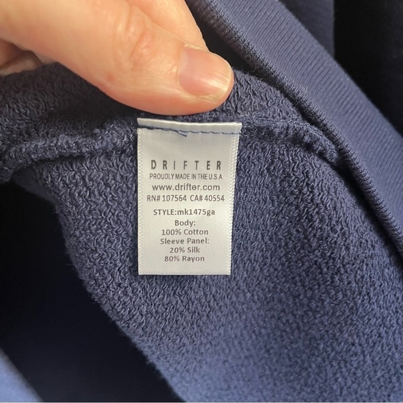 DRIFTER Galeras Navy Velvet Sleeve Crewneck Pullover Sweatshirt - Picture 9 of 10